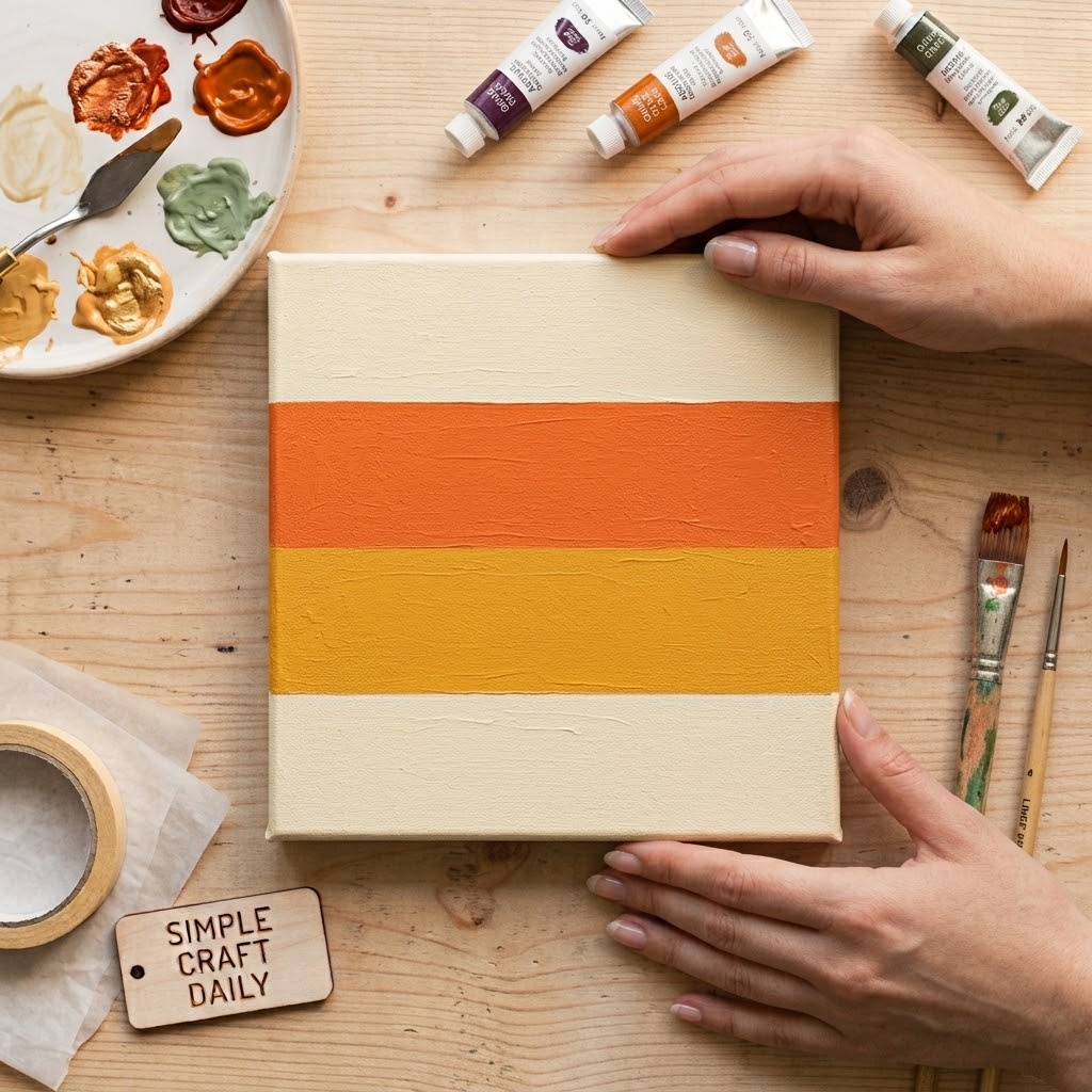 Clean cream orange and yellow candy corn stripe canvas painting