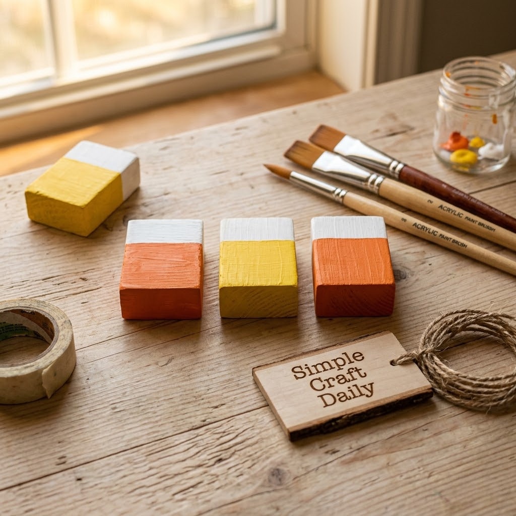 DIY cute Halloween decorations with painted candy corn wood blocks
