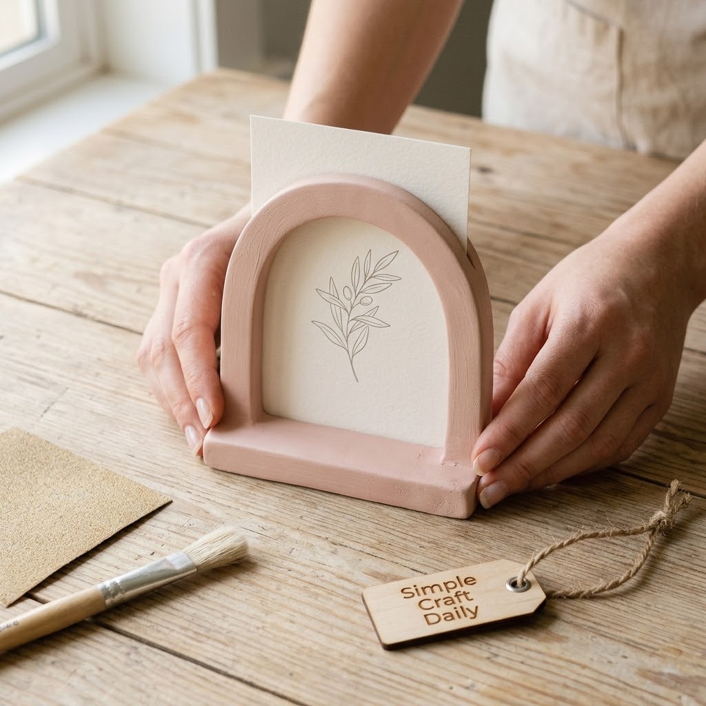 Easy air dry clay crafts blush arch photo holder with a lightweight card