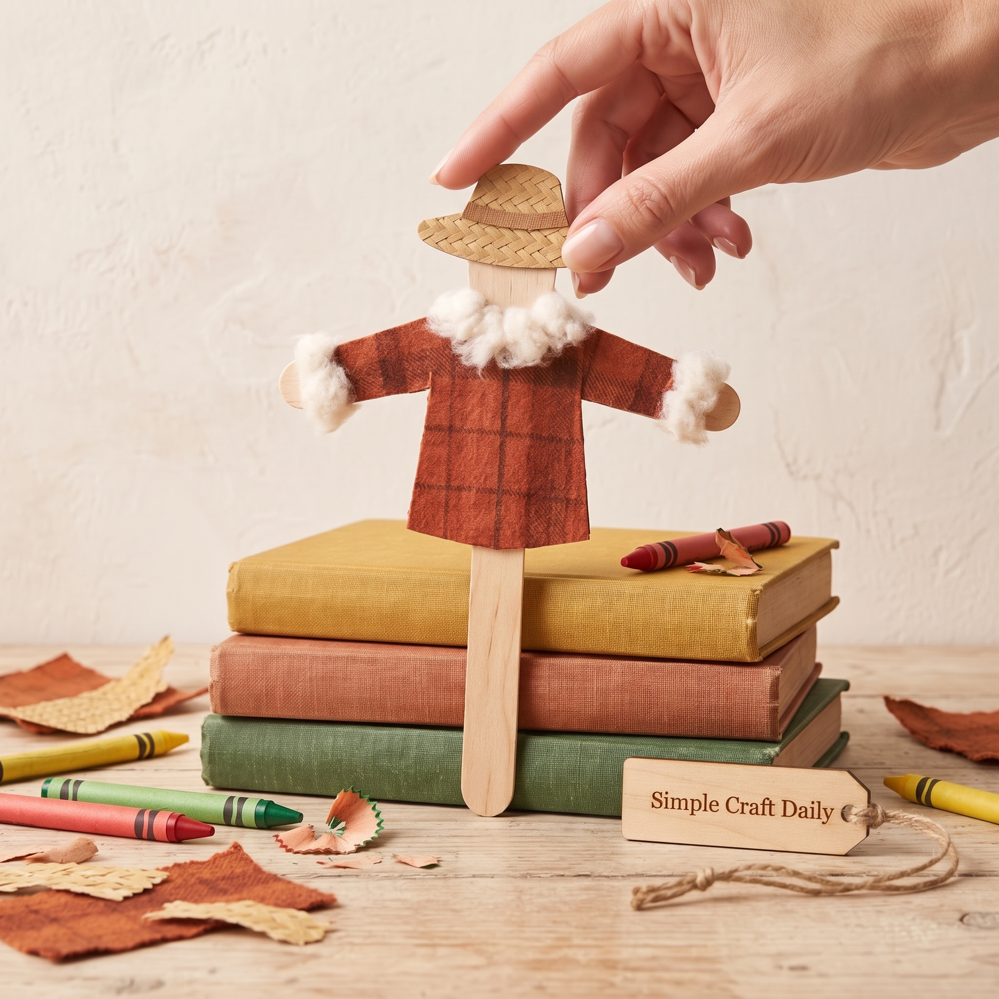 Fall crafts for kindergarten scarecrow puppet made with a jumbo craft stick