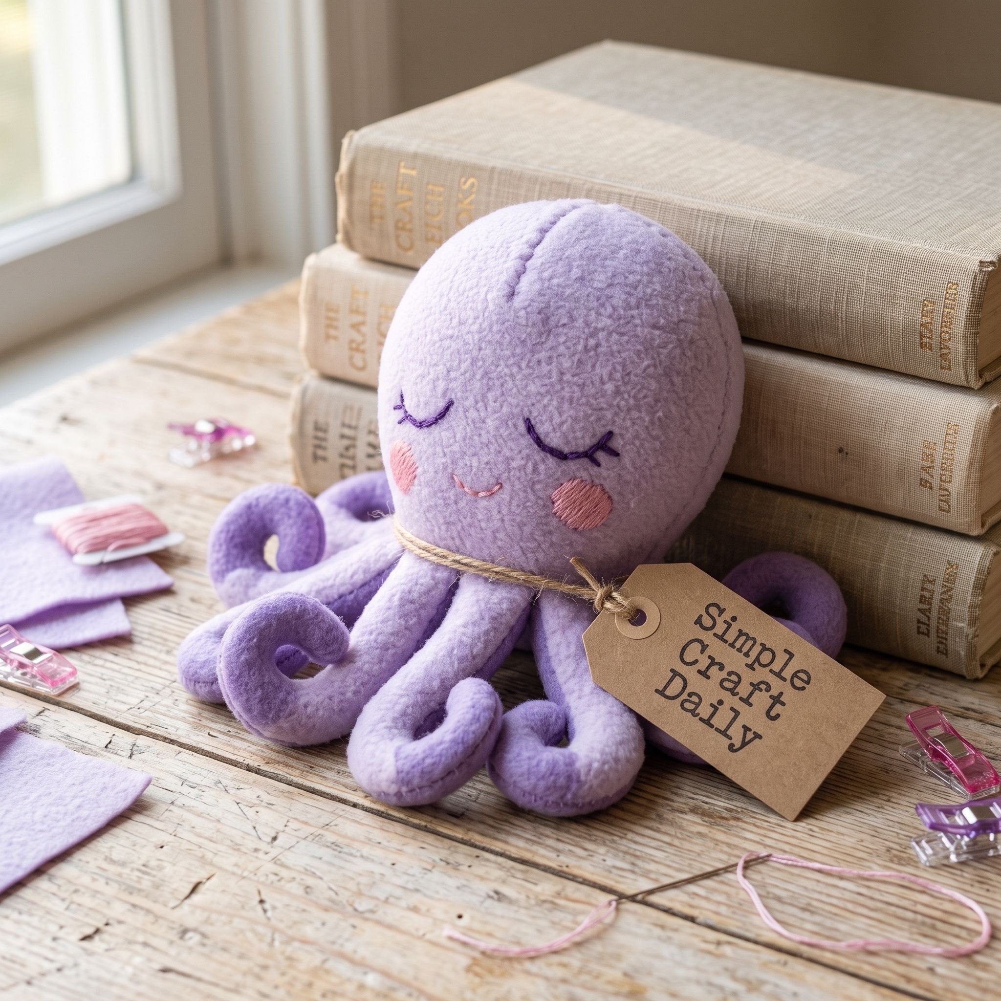DIY Handmade Stuffed Animals lavender octopus with curled felt tentacles