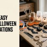 DIY cute Halloween decorations collection with pumpkins ghosts cats and colorful paper crafts
