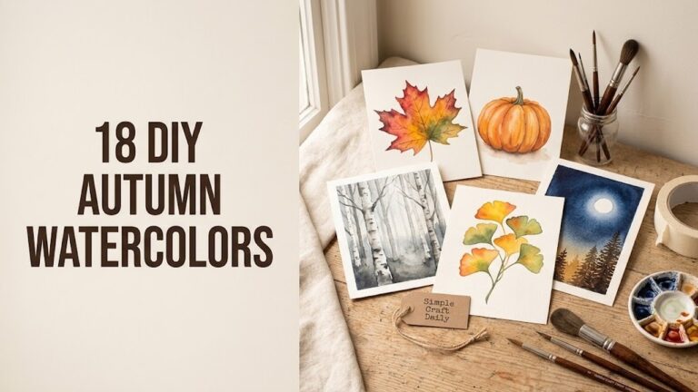 DIY autumn watercolor ideas collection with leaves, pumpkins, landscapes, and botanical paintings.