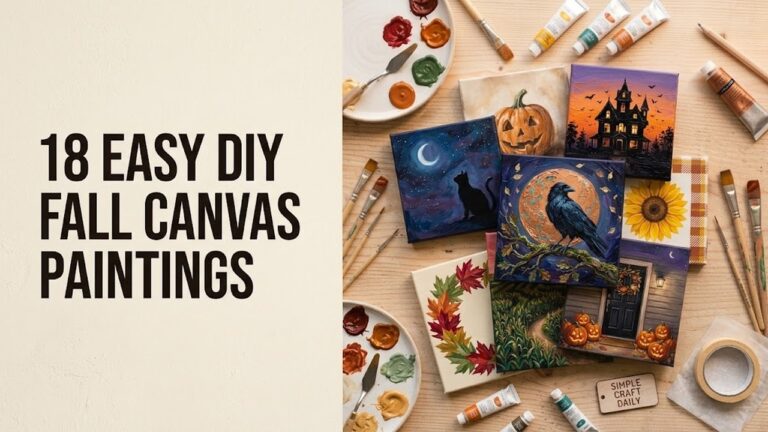 DIY fall canvas paintings collection with pumpkins cats and haunted houses