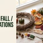 DIY fall decorations collection with wreath pumpkins garland and felt leaves