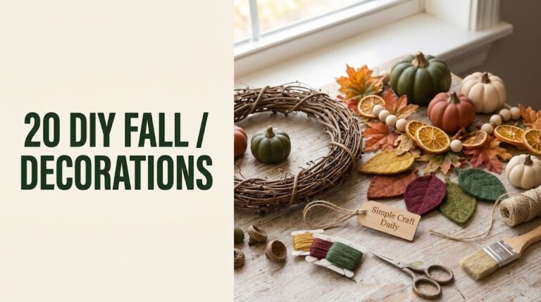 DIY fall decorations collection with wreath pumpkins garland and felt leaves