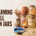 Collection of charming DIY fall mason jars in pumpkin leaf plaid and berry designs