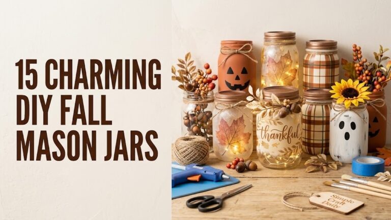 Collection of charming DIY fall mason jars in pumpkin leaf plaid and berry designs