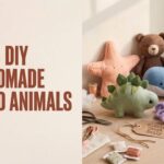 DIY Handmade Stuffed Animals collection with fleece and felt plushies on a craft table