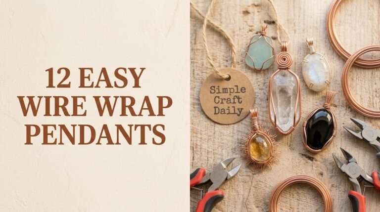 DIY wire wrap pendants collection with crystal stones, copper wire, and jewelry tools