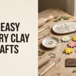 Easy air dry clay crafts collection with colorful beginner projects on a wood table