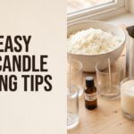 Editorial cover featuring DIY candle making supplies, safe glass jars, soy wax, and finished candles