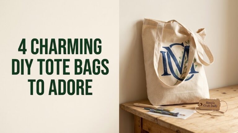 Four personalized DIY tote bag ideas shown in an editorial craft studio layout