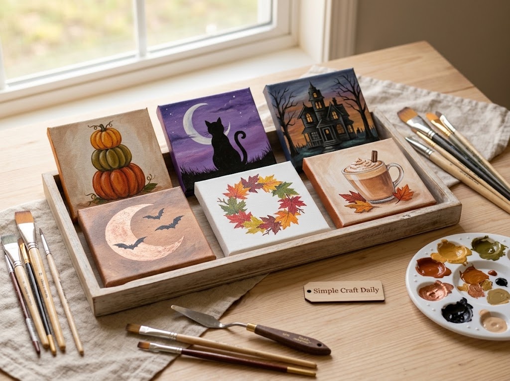 DIY fall canvas paintings collection for cozy Halloween and autumn decor