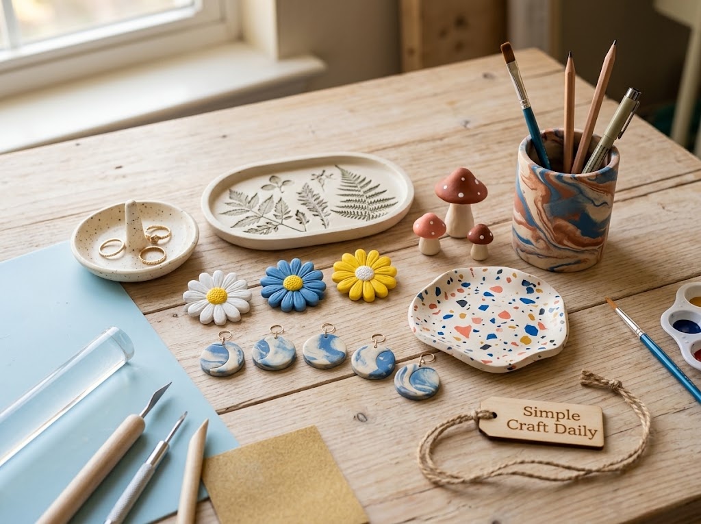 Easy air dry clay crafts collection with trays magnets dishes and desk decor