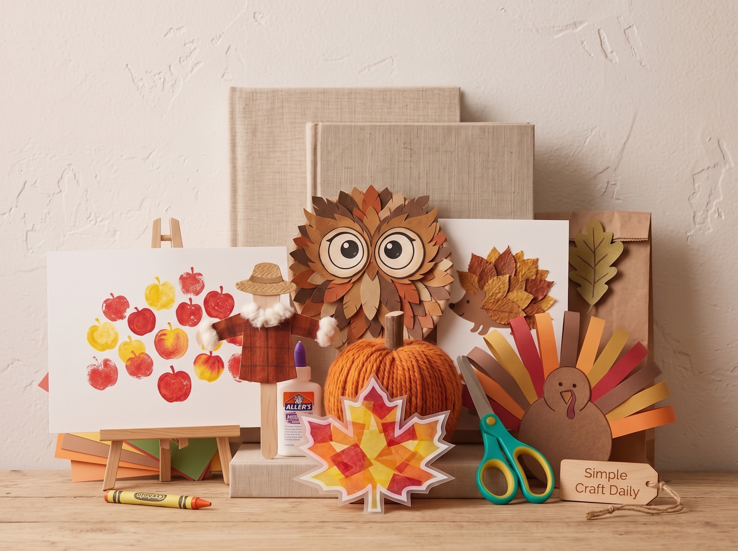 Fall crafts for kindergarten displayed as a colorful collection of easy autumn projects