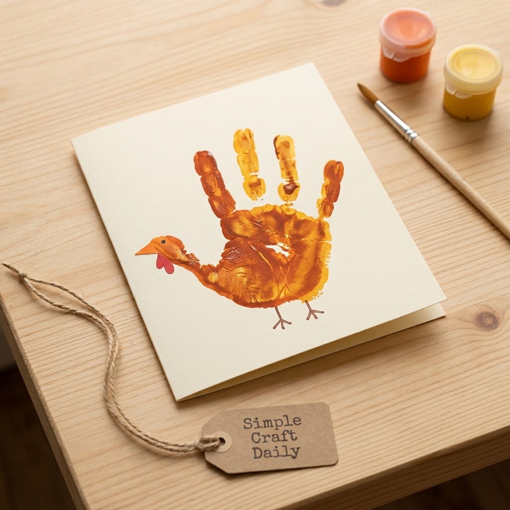 Handprint turkey card for thanksgiving crafts for kids on cream cardstock