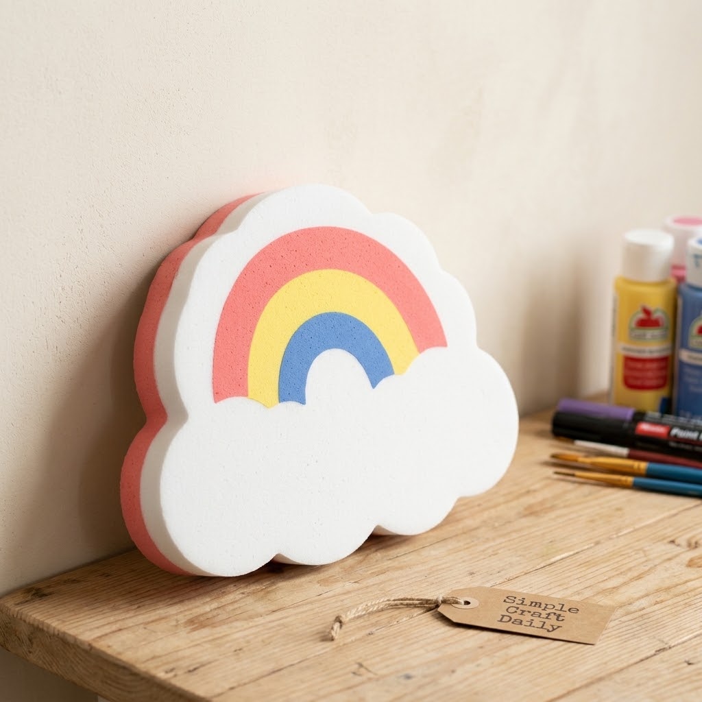 Rainbow cloud DIY squishy collection craft with pastel painted foam and smiling face