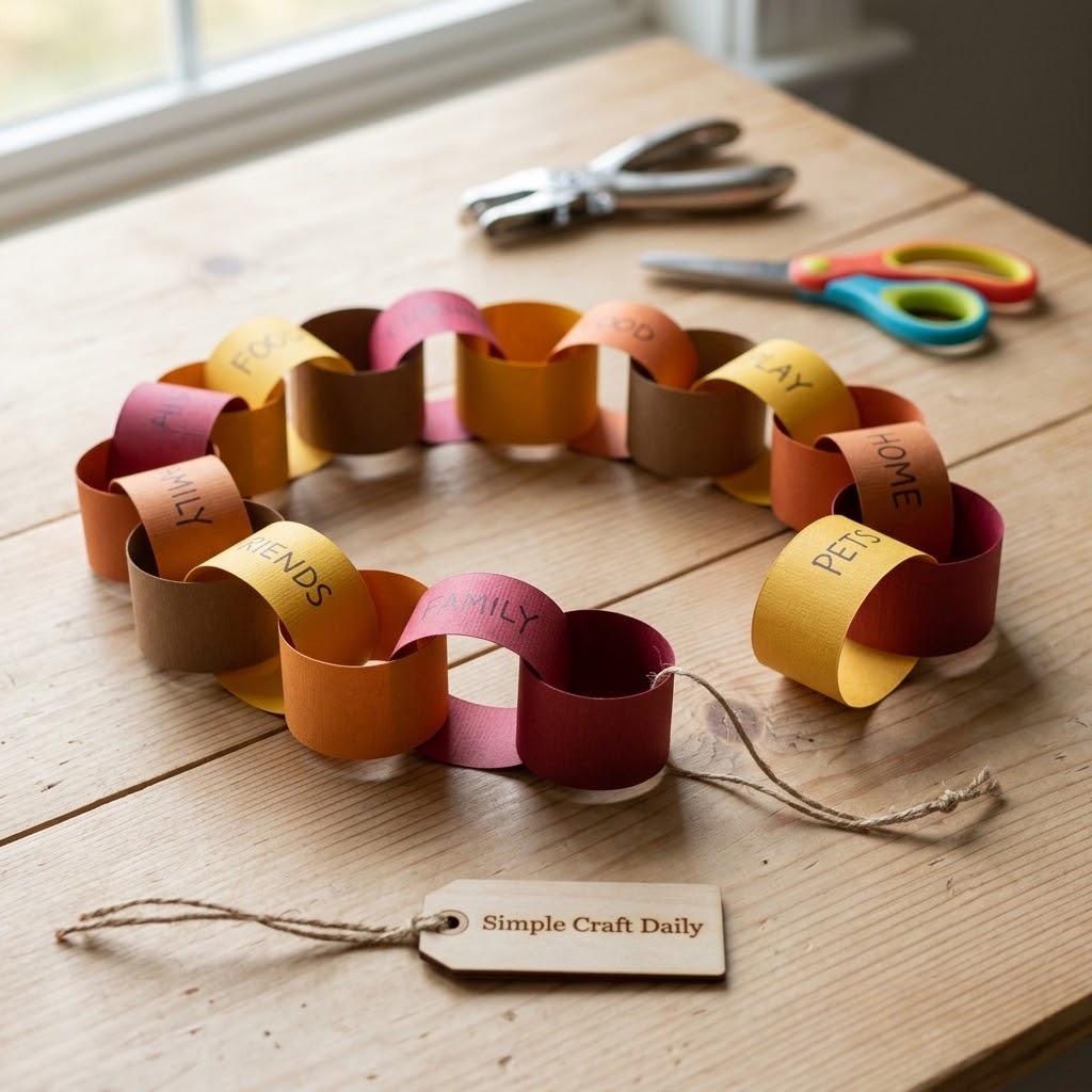 Colorful thankful paper chain garland with handwritten gratitude notes