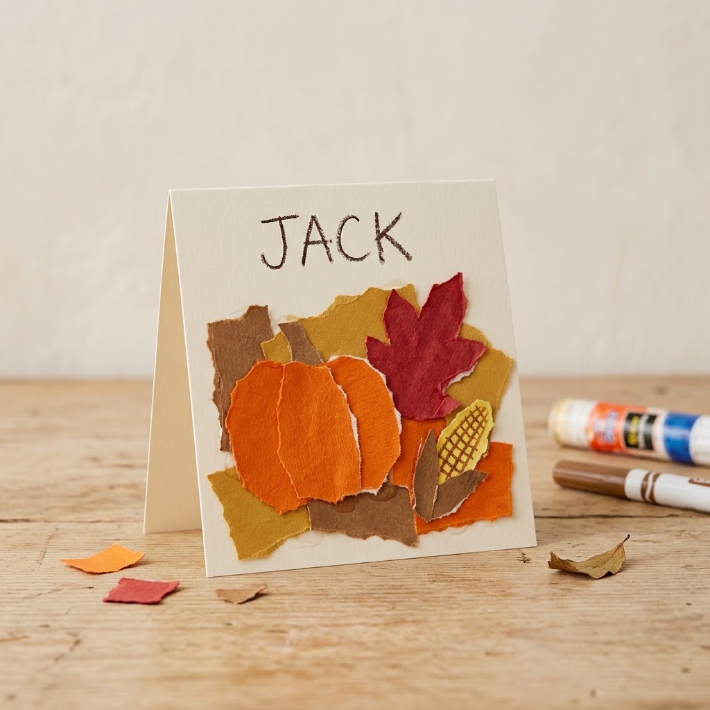 Harvest collage place card for thanksgiving crafts for kids
