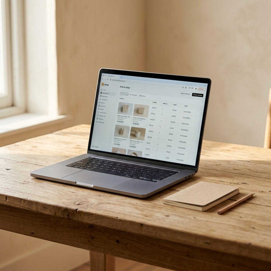 Best Etsy tools for beginners with a laptop Shop Manager workspace