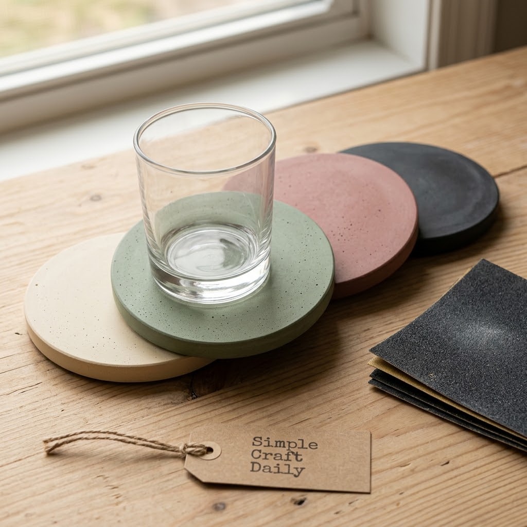 Minimal round cement crafts to sell in a four-piece coaster set
