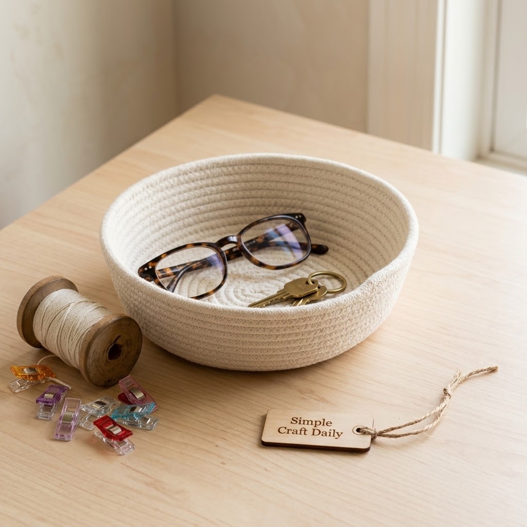 Homemade Father's Day crafts cotton rope catchall basket for a desk or nightstand