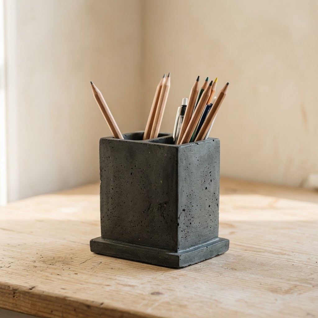 Homemade Father's Day craft matte cement desk caddy holding pencils