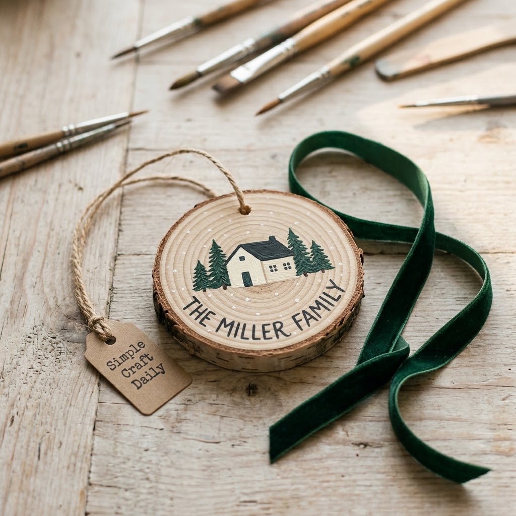DIY Christmas gifts with a painted birch wood family ornament