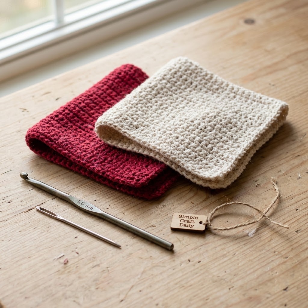DIY Christmas gifts with red and cream crochet cotton dishcloths