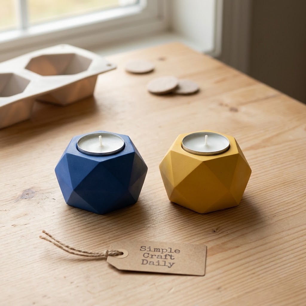 Geometric cement crafts to sell tea light holder pair in cobalt and saffron