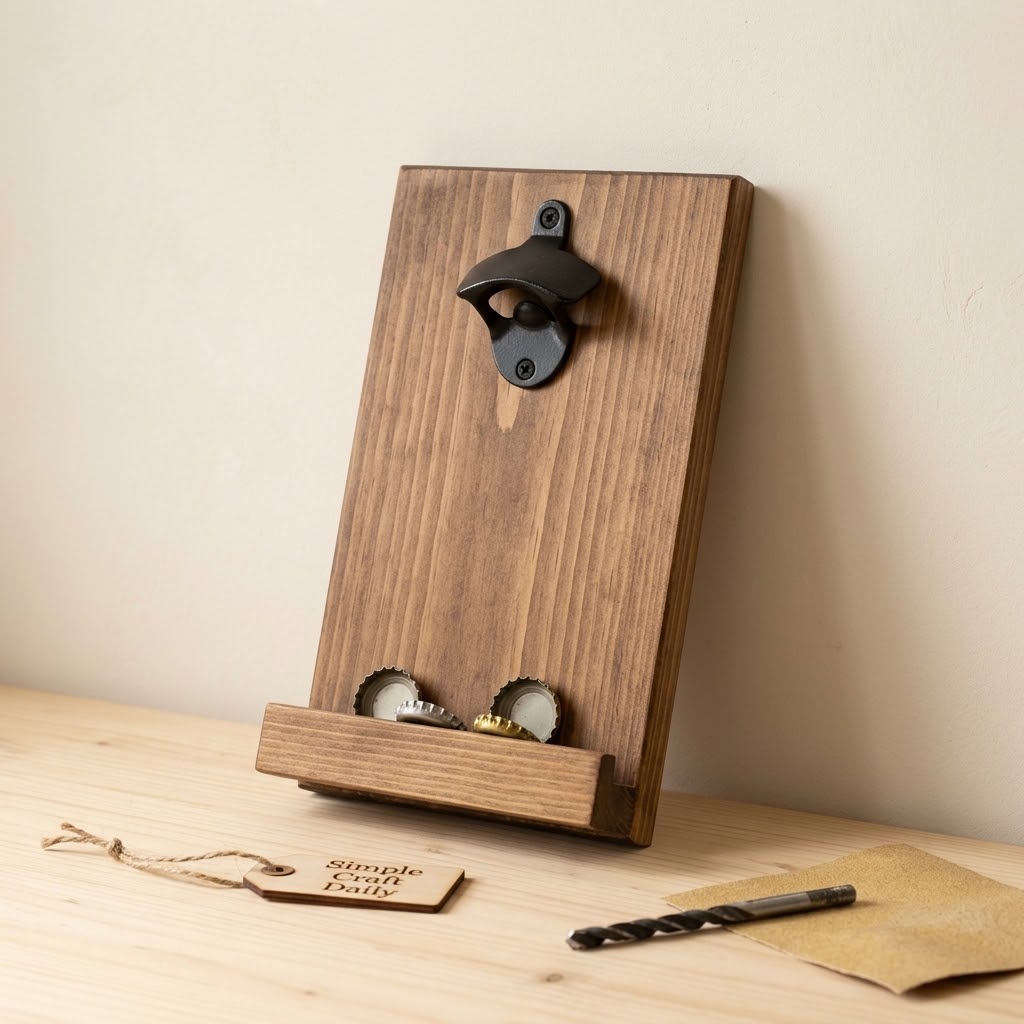 Homemade Father'S Day Crafts walnut-stained wood bottle opener plaque with a cap-catching ledge