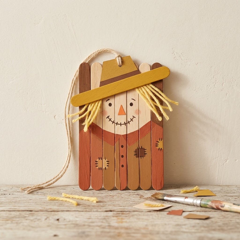 Craft stick scarecrow ornament for thanksgiving crafts for kids