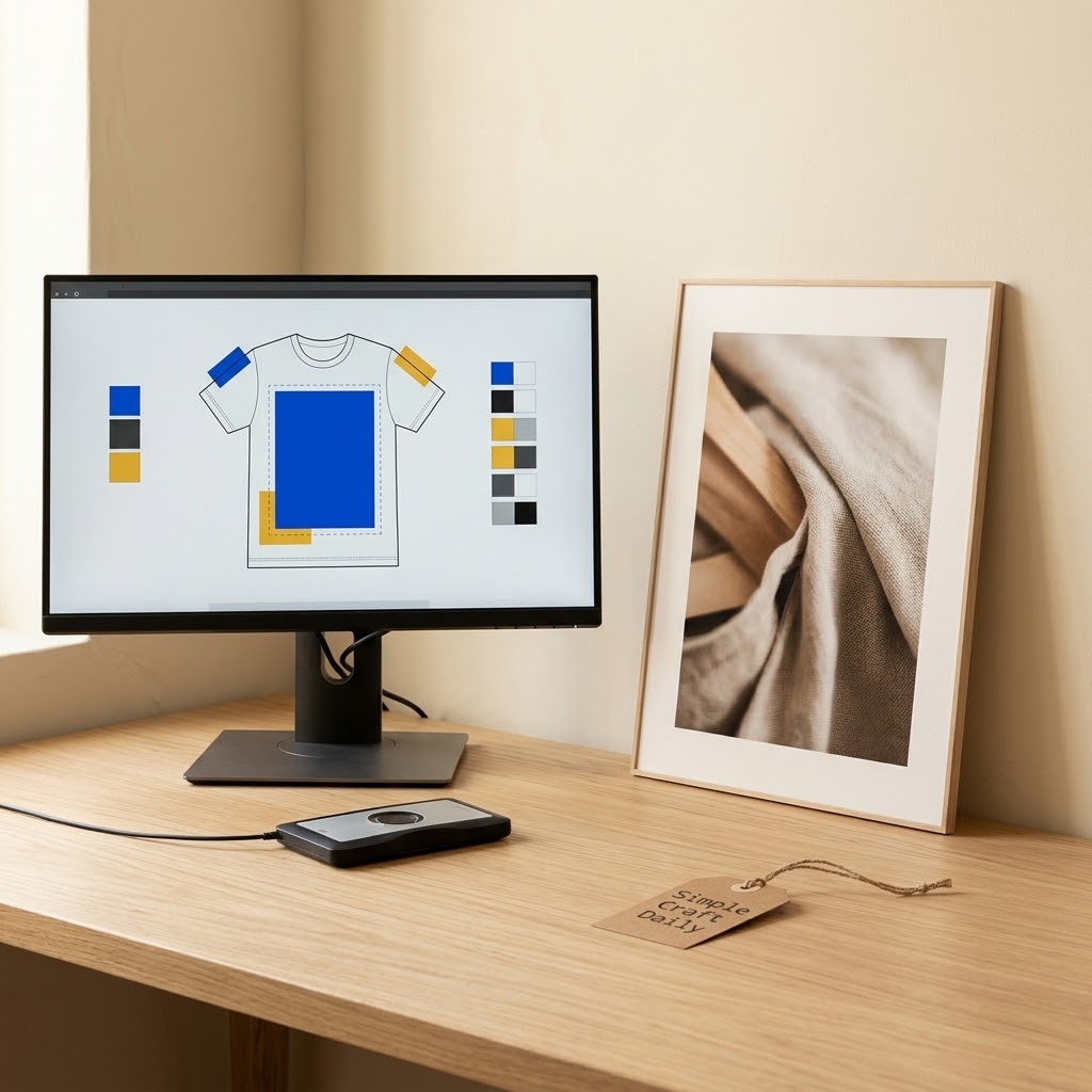 Product mockup and color settings on a calibrated monitor