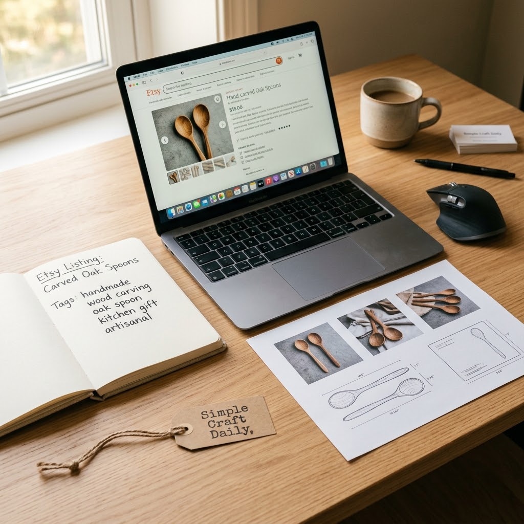 Print on demand for Etsy listing draft with mockup and title notes