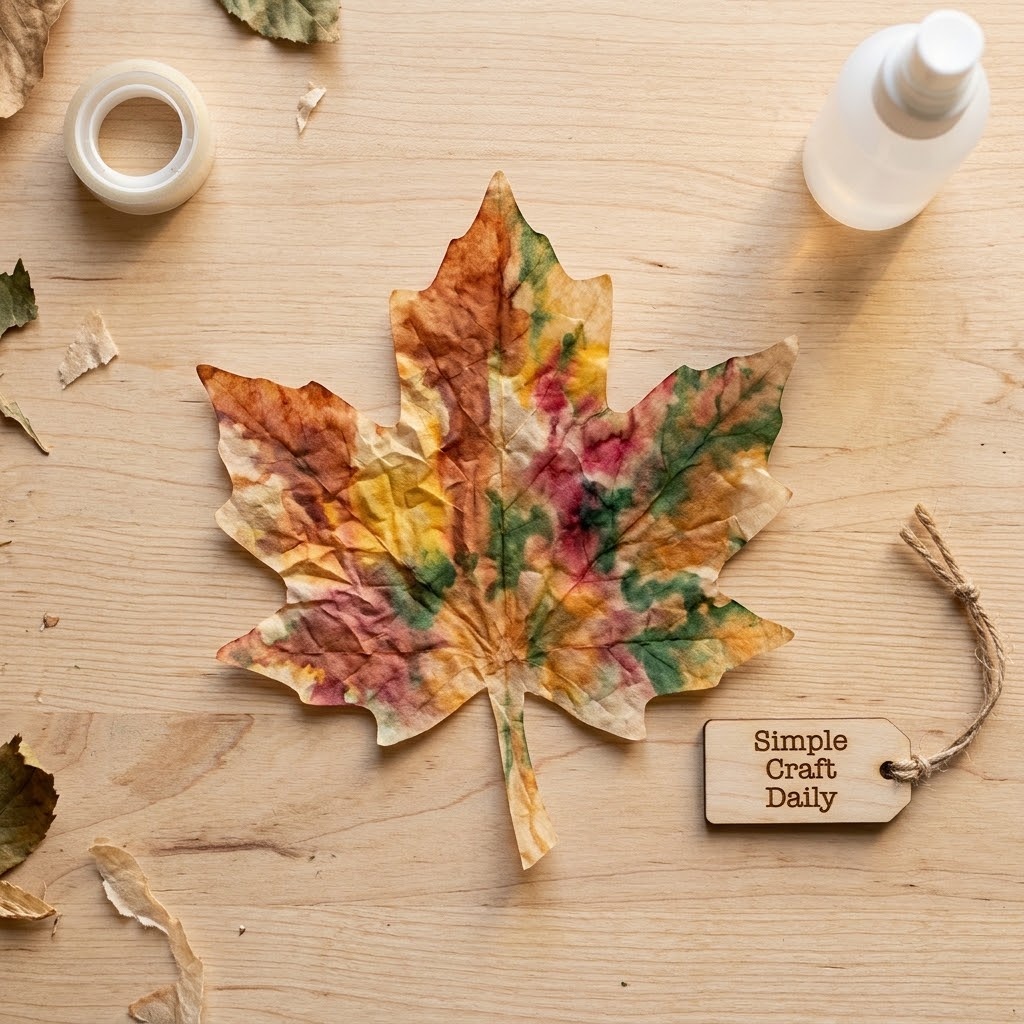 Marbled coffee filter leaf sun catcher in autumn marker colors