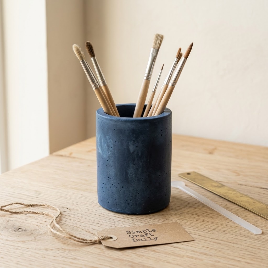 Indigo cement desktop cup holding paintbrushes