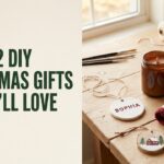 DIY Christmas gifts collection with handmade ornaments, candle, dishcloths, and wood keepsakes